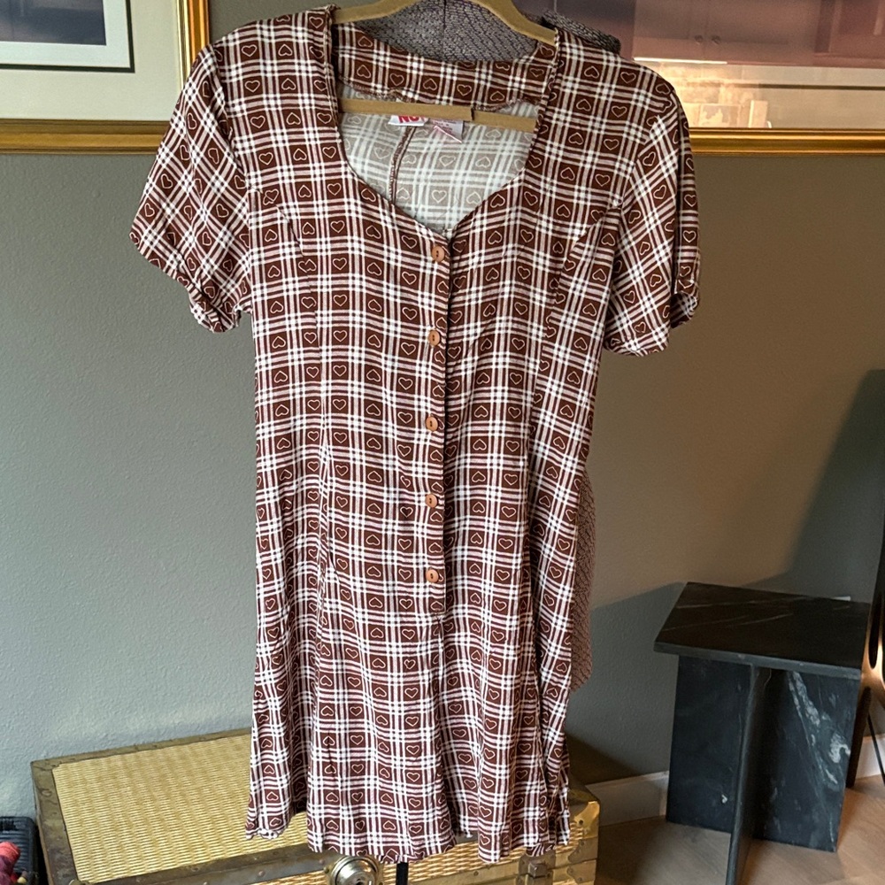 Brown Hearts Geometric Button-Front Romper